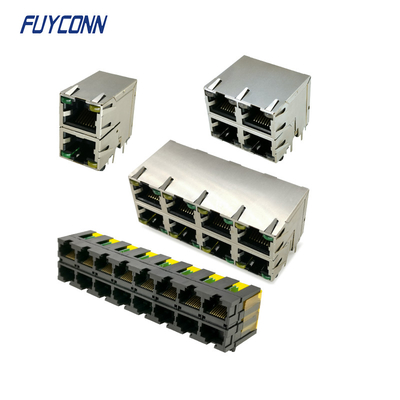 RJ45 ad angolo retto femminile Jack Connector, doppio connettore modulare di strato RJ45 del PWB