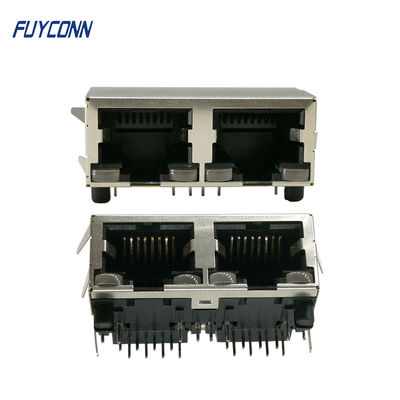 2 connettore femminile ad angolo retto RJ45 del PWB di Pin dei porti 16 con l'isolante di PBT